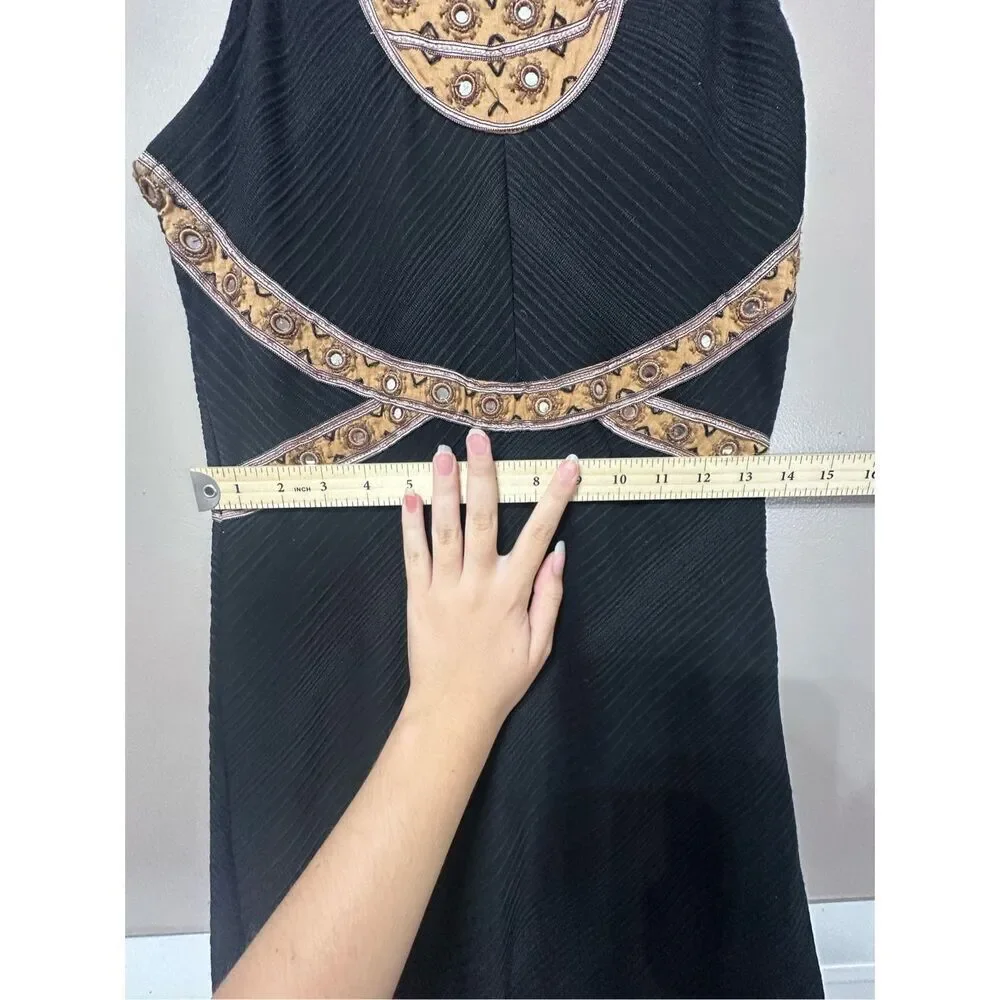 Free People Egyptian Nefertiti Embellished Black Mini Dress Women's Small